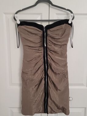 JujuCosta Strapless Ruched Taupe Dress with Black Trim $410